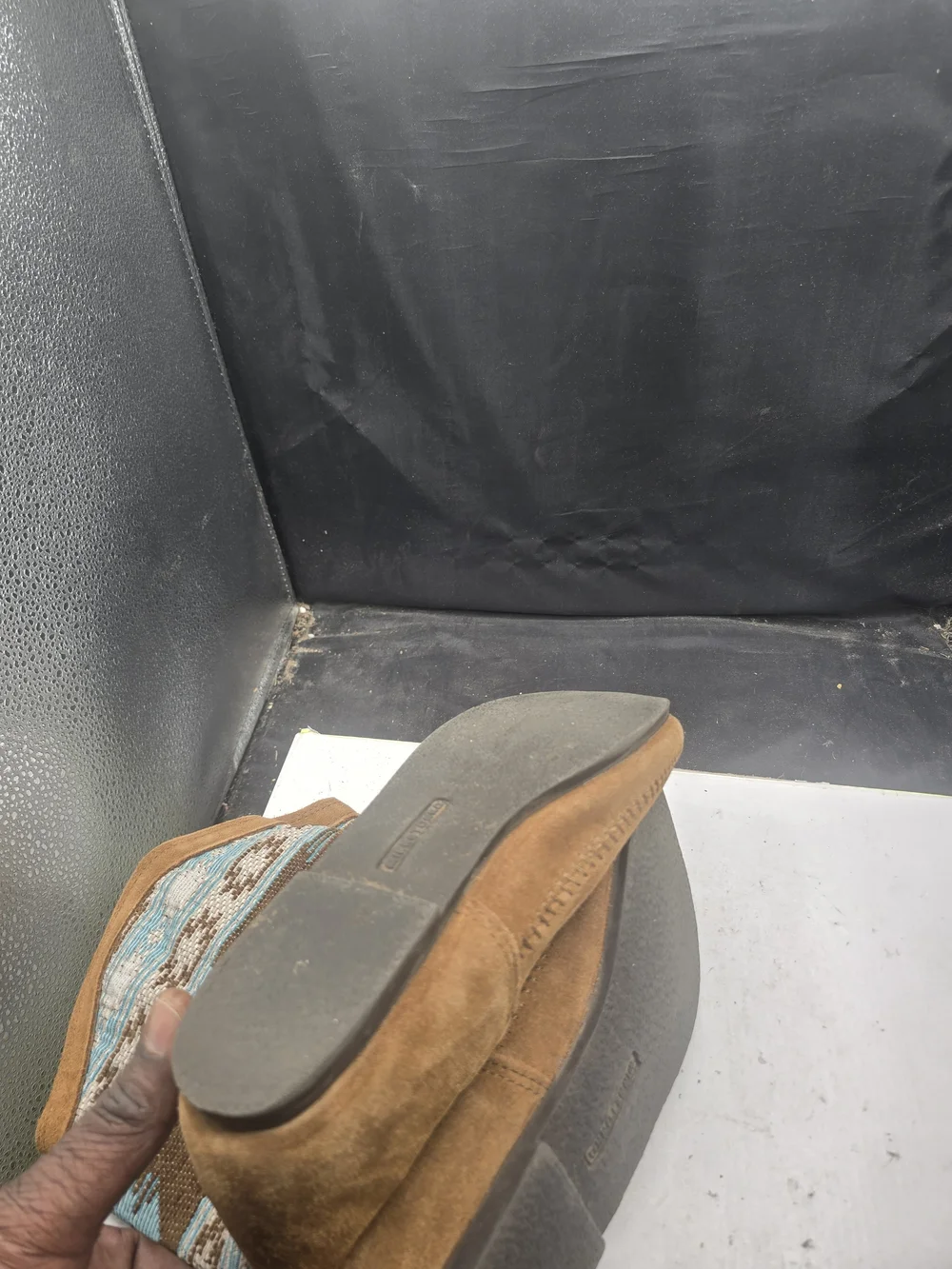 Minnetonka‎ Brown Suede Ankle Boots with Teal Geometric Accent